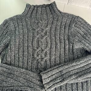 Vintage Y2K LL Bean Chunky Mockneck Sweater Cableknit Gray Size XS 100% Cotton